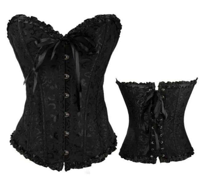 Cinture Sexy Women039s Steampunk Floreale Nero Lace Up Trim Corsetto Disossato Overbust Cincher Bodyshaper Abbigliamento Gothic Plus Si5761382