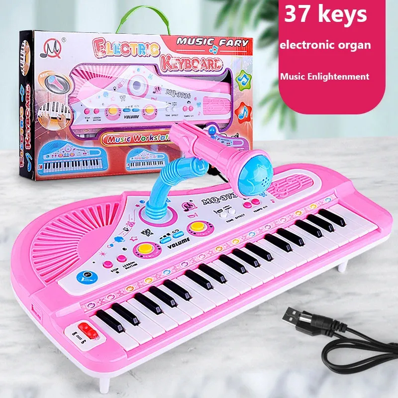 Tangentbord Piano 37 Tangent Electronic Keyboard Piano för barn med mikrofon Musikinstrument Toys Education Toy Gift for Children Girl Boy 231206