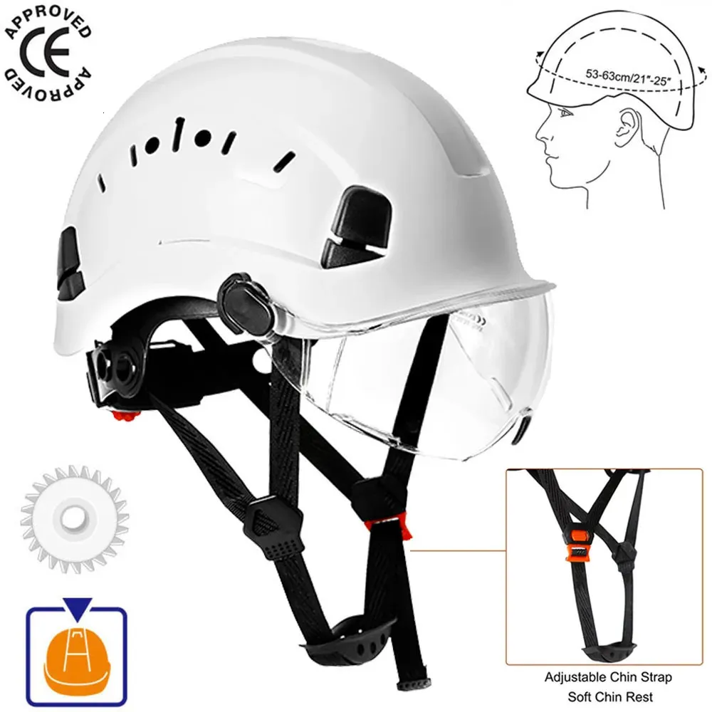 Capacetes de escalada Capacete de segurança Óculos de construção Chapéu duro para escalada Capacete de proteção para trabalho ao ar livre Capacetes de resgate ABS Boné de trabalho 231205