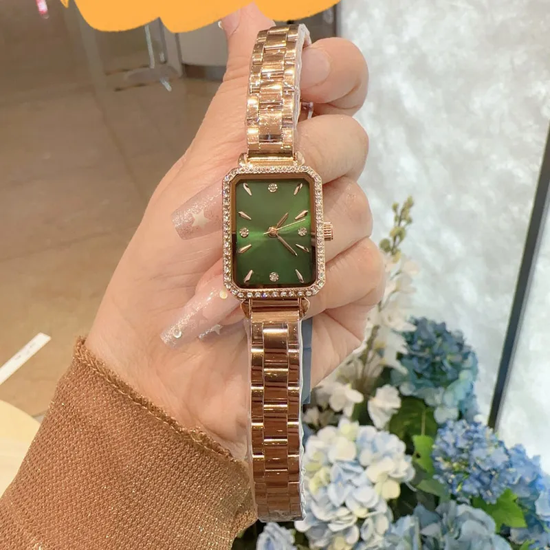 dress luxury lady watch Top brand Stainless Steel band womens Wristwatches rectangle dial diamond designer watches for women Mother`s Day Christmas birthday Gift