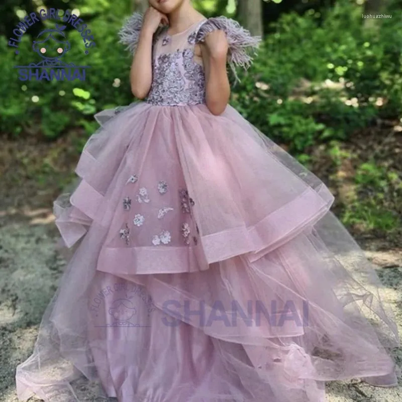 Abiti da ragazza Flower Girls A-LINE O-Collo senza maniche fino al pavimento Abito da principessa per la damigella d'onore Prom Festa di compleanno Spettacolo