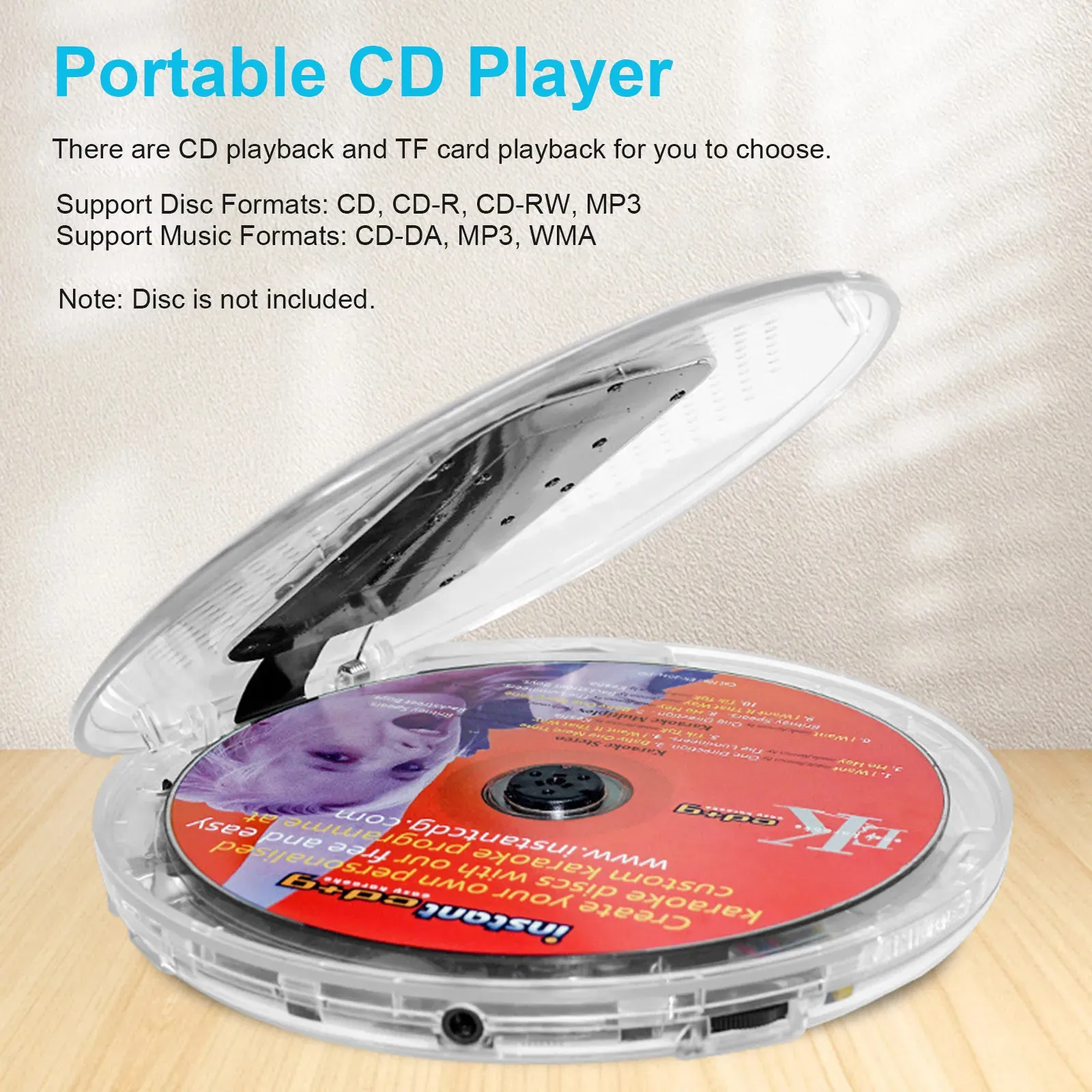 Lettore CD YR 90 portatile con cuffie cablate da 3,5 mm Piccolo supporto musicale Scheda TF Display digitale Pulsante a sfioramento Walkman 231206