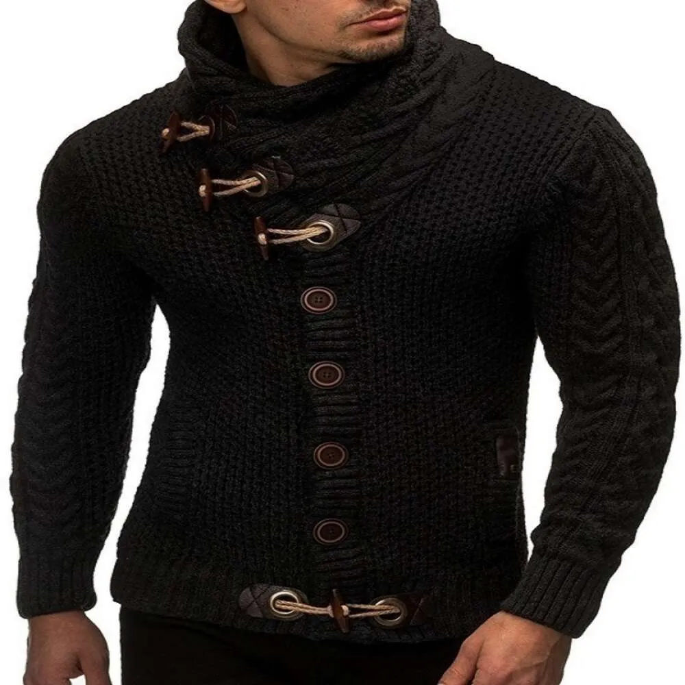 Jumper de natal masculino inverno fino ajuste gola alta único breasted cardigan tamanho grande camisola de malha de manga comprida 160