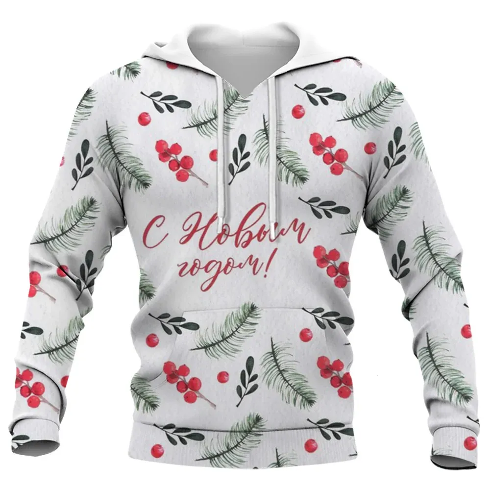 Men's Hoodies Sweatshirts HX Christmas Sweatshirt Red Berries Pine Leaves 3D Printed Hoodies Male Female Casual Shirt Pocket Zipper Jackets S-7XL 231205