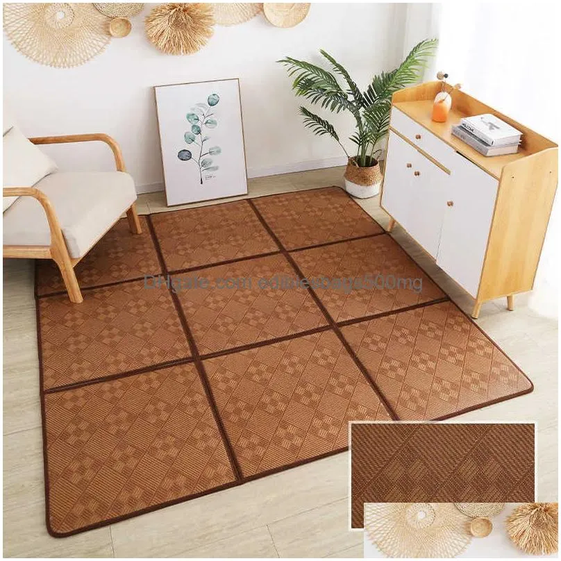 Carpets Folding Rattan Floor Mat Thick Living Room Slee Tatami Carpet Pad Summer Baby Play Non-Slip R230725 Drop Delivery Home Garde Dh24Q