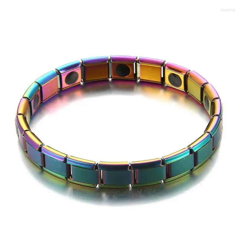 Bracelets à maillons en acier inoxydable pour hommes et femmes, couleur arc-en-ciel, élasticité, énergie, prix, articles de bijoux, 2023