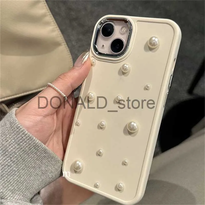 Mobiltelefonfodral kvällspåsar ins koreanska söta 3d vit pärla kreativ telefonfodral för iPhone 14 13 12 11 pro max x xr pläteringslins skydd mjuk täckning funna j231216