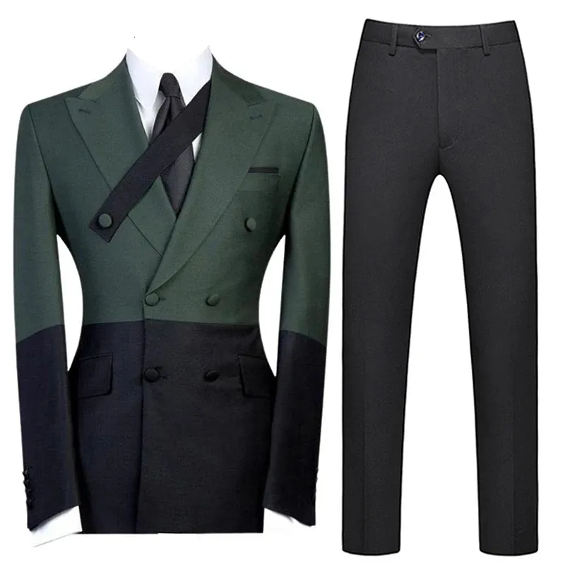 Herrdräkter Blazers Men's 2 Pieces Match Color Jacket Pants Passar Double Breasted Button Lapel Tuxedo för Party Prom Business Casual 231205