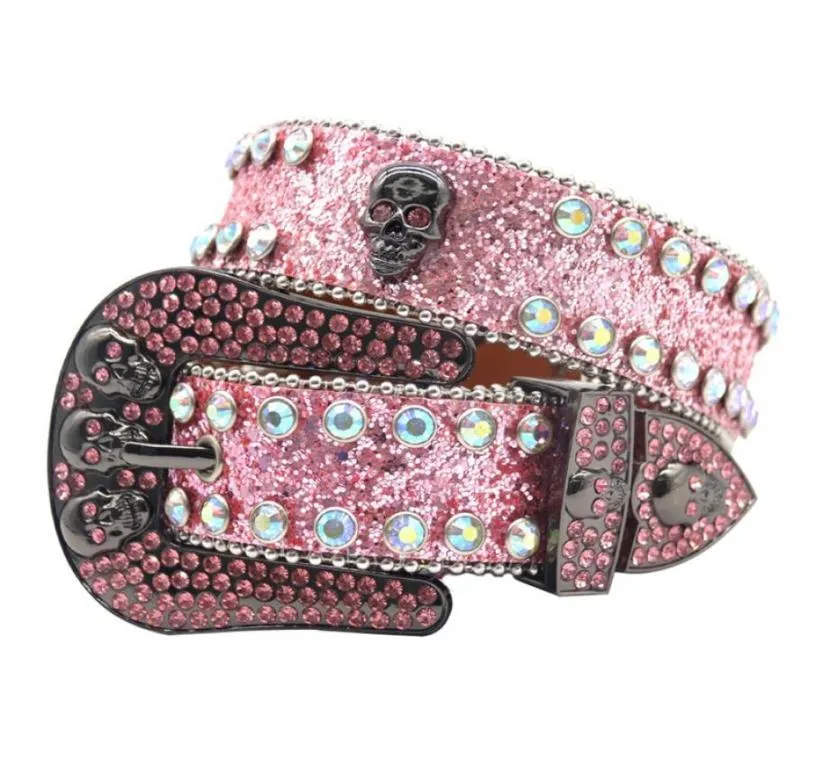 Rockstar Pink Diamond Belts Big Buckle Studded Pu Leather Western Grey Rhinestone Belt för män Women3739351