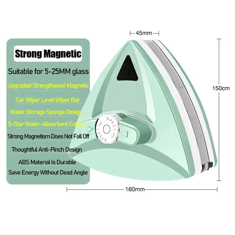 Spazzola per la pulizia del vetro del tergicristallo magnetico a doppio  lato da 3-30mm strumento per la pulizia della casa detergente magnetico per  finestre a forma di ventola