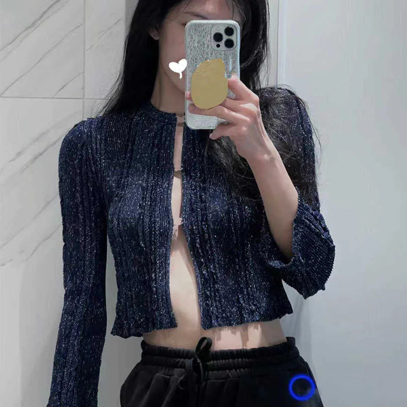 Xiaoxiangfeng Cardigan tricoté pour femme - Manteau au début du printemps - Série Cool Light - Unique - Soie brillante - Sensation de haute qualité - QXS8