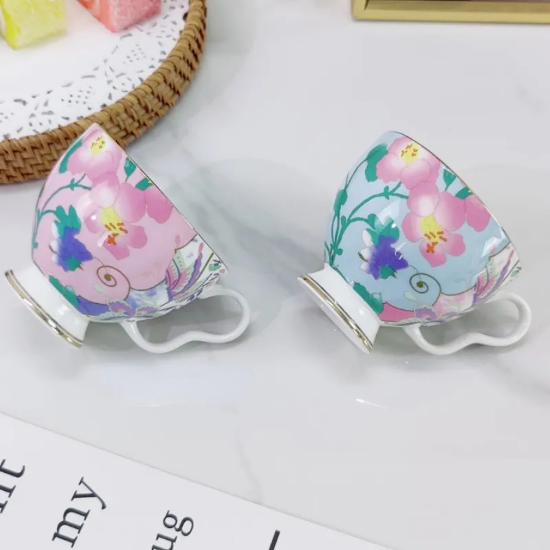 Ceramic Tea Cups Set Afternoon Tea Flower Dance Butterfly Pattern Bone China Cup Saucer Coffee Cup Set with Gift Boxes