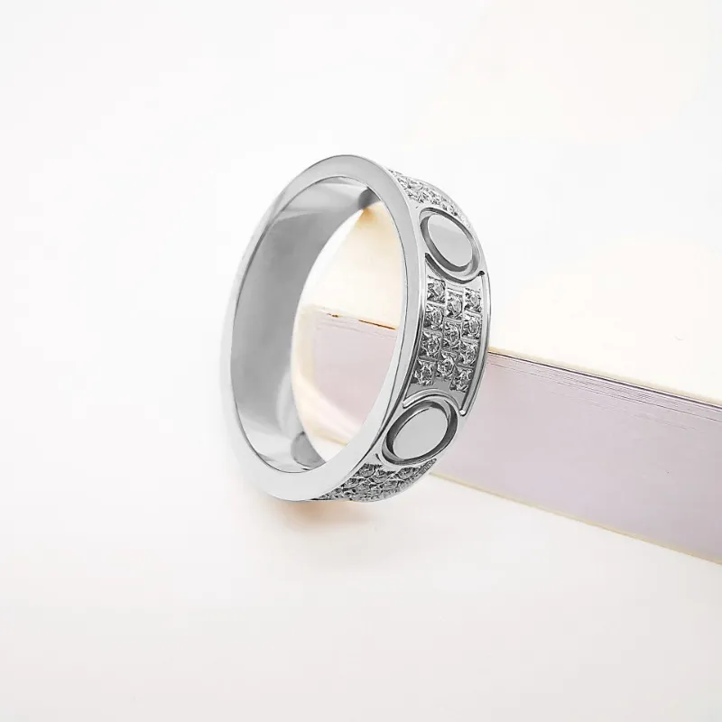 Novo designer anel cheio de diamante titânio anel de prata amor anel de ouro rosa masculino e feminino anéis casal jóias presentes presentes de natal aaa