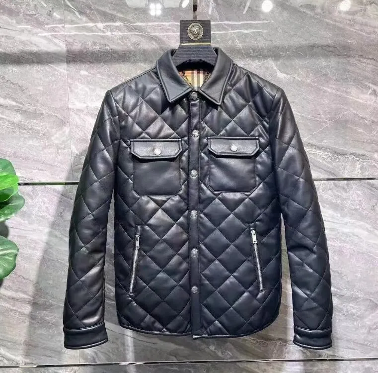 Designer-Jacke für Herren, langärmelig, luxuriöse Pu-Lederjacken, mit Baumwolle gepolstert, Wintermantel für Herren