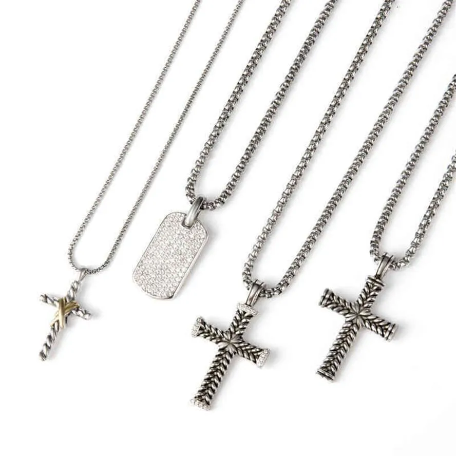 Silver Necklaces 50cm Necklaces Women Full Diamond Jewelry Chevron Cross Pendant Pave Zircon Dog Tag Necklace Sunflower Peace Meda265b