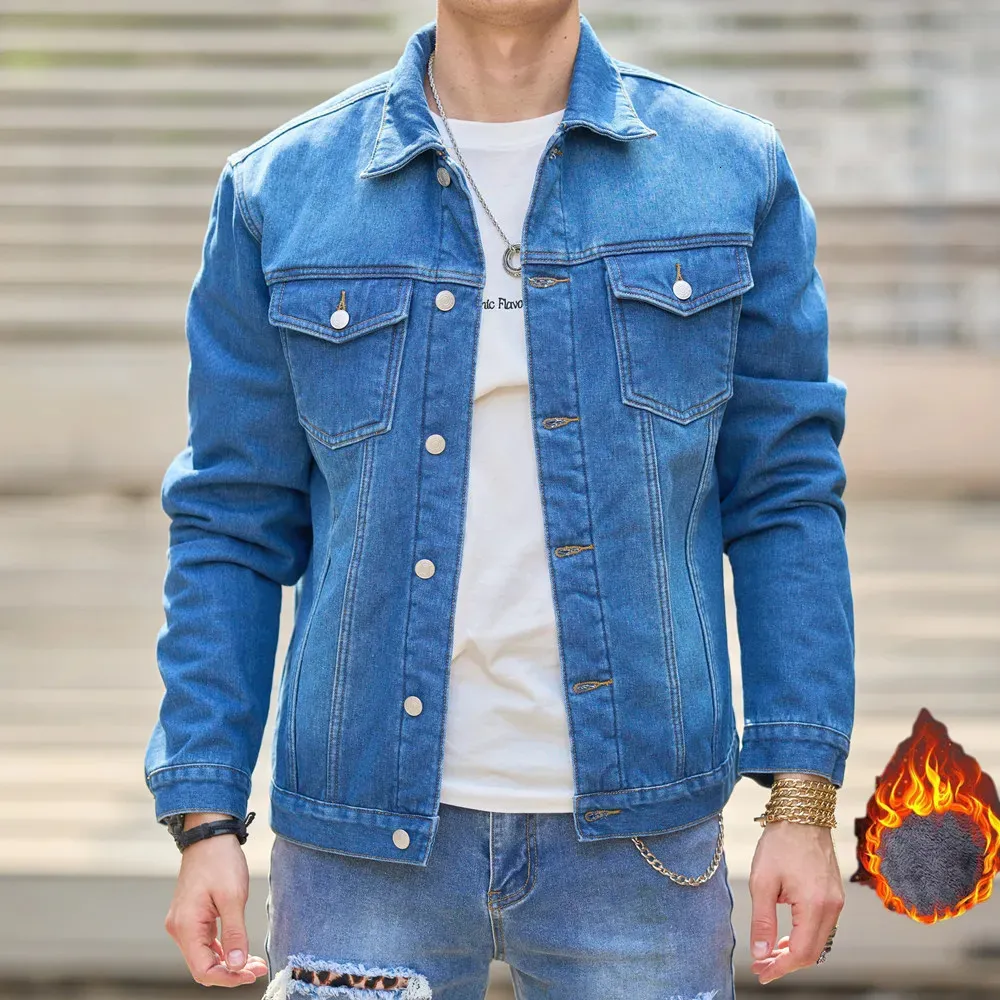 Men's Jackets Winter Men Stylish Slim Thick Warm Denim Jacket Male High quality Solid Casual Denim Jacket Coat 231206