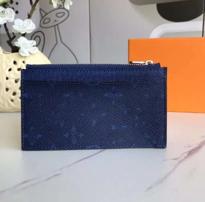 2023 Blue Designer Card Holder Genuine Lambskin Leather Mini Wallet with Coin Purse Interior Slot Pockets ENVELOPPE Bag for Men and Women