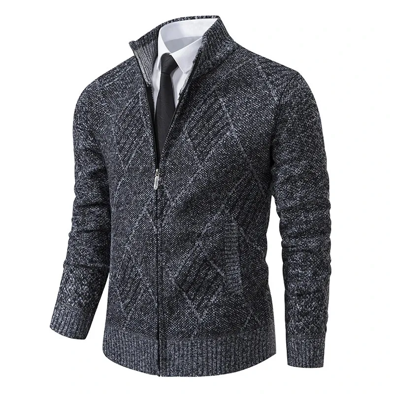 Giacche da uomo Autunno Inverno Uomo Smart Casual Colletto alla coreana Maglione Moda geometrica Maglia Capispalla Uomo Cappotto sottile Giacca con cerniera 231205