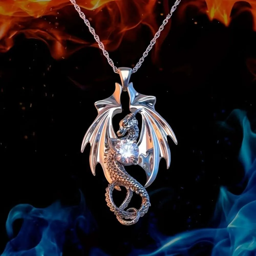 Collier pendentif en forme de Dragon 3D gravé Cool, chaîne de clavicule avec symbole d'amour éternel en strass pour adolescents, 1 pièce