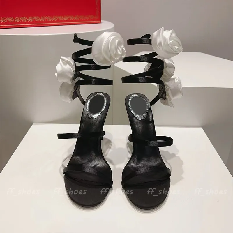 Projektant sandałów na wysokim obcasie Wysokość 9,5 cm NOWOŚĆ SERPENTYNY RC Seria Floriane Roses Silk Fashion Luksusowy sandał