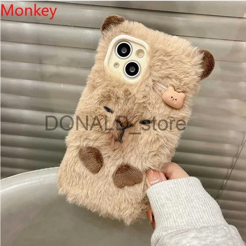 Случаи по сотовым телефонам INSE COREAN MITE 3D CAPYBARA SOFT CASE для iPhone 15 Pro Max Case 14 Plus 13 12 11 Winter Furry Fluffy Shock -Resee Cover Coque J231206