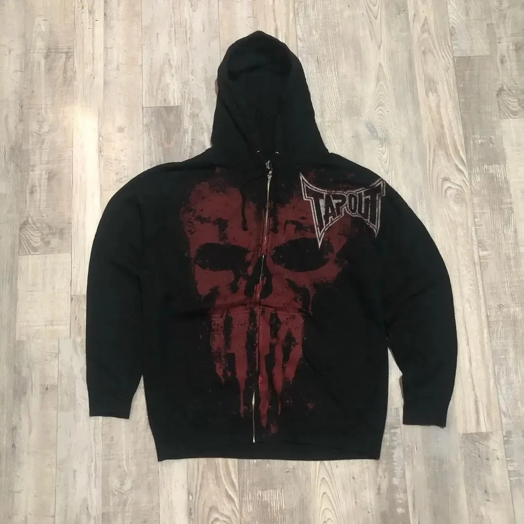 Herrtröjor tröjor y2k casual hip hop gothic mode tryck zip up hoodies vintage estetik lös långärm huvtröja kläder kvinnor man 231205