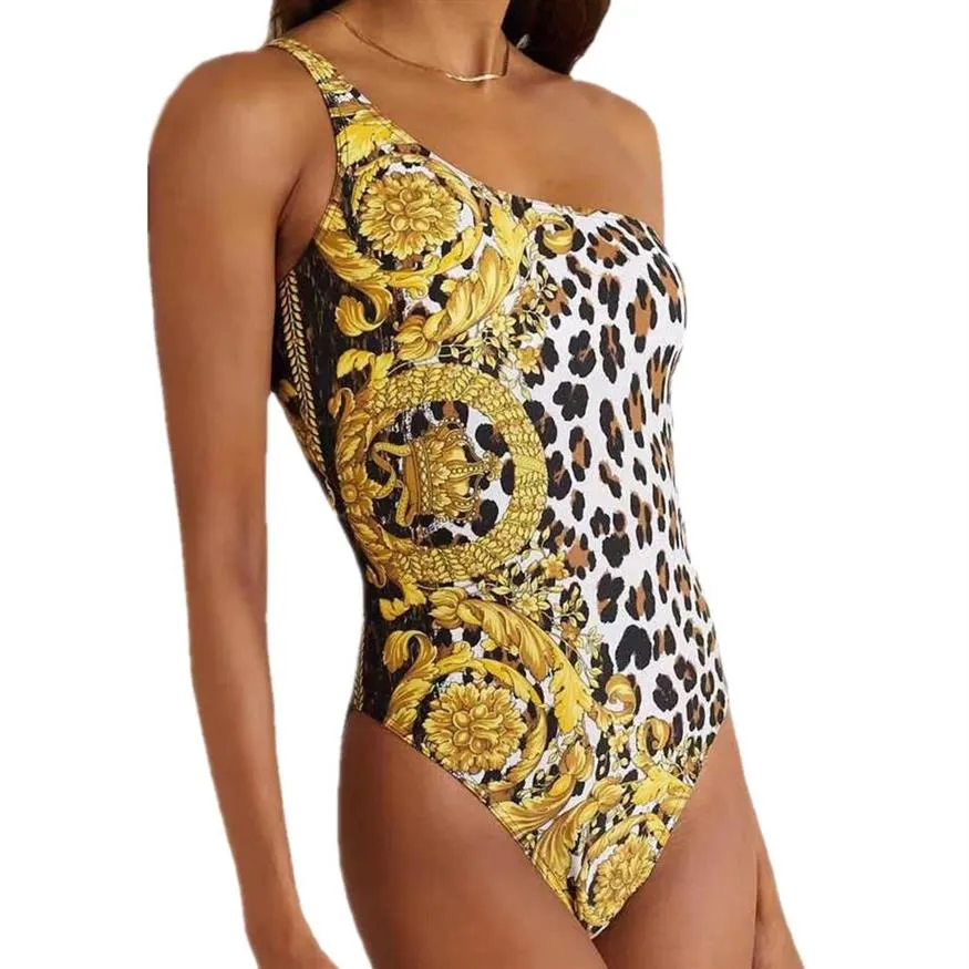 Costume da bagno donna moda Costume da bagno ragazza sexy Costumi da bagno spiaggia estiva Foglie di leopardo Stampa motivo a strisce Bikini donna One 305k