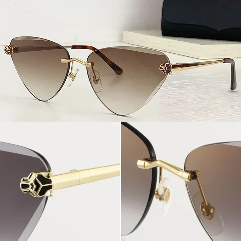 Vente chaude CT0399 Dames marque de mode designer Léopard lunettes de soleil hommes et femmes en métal sans cadre lunettes de soleil décontractées CT0399