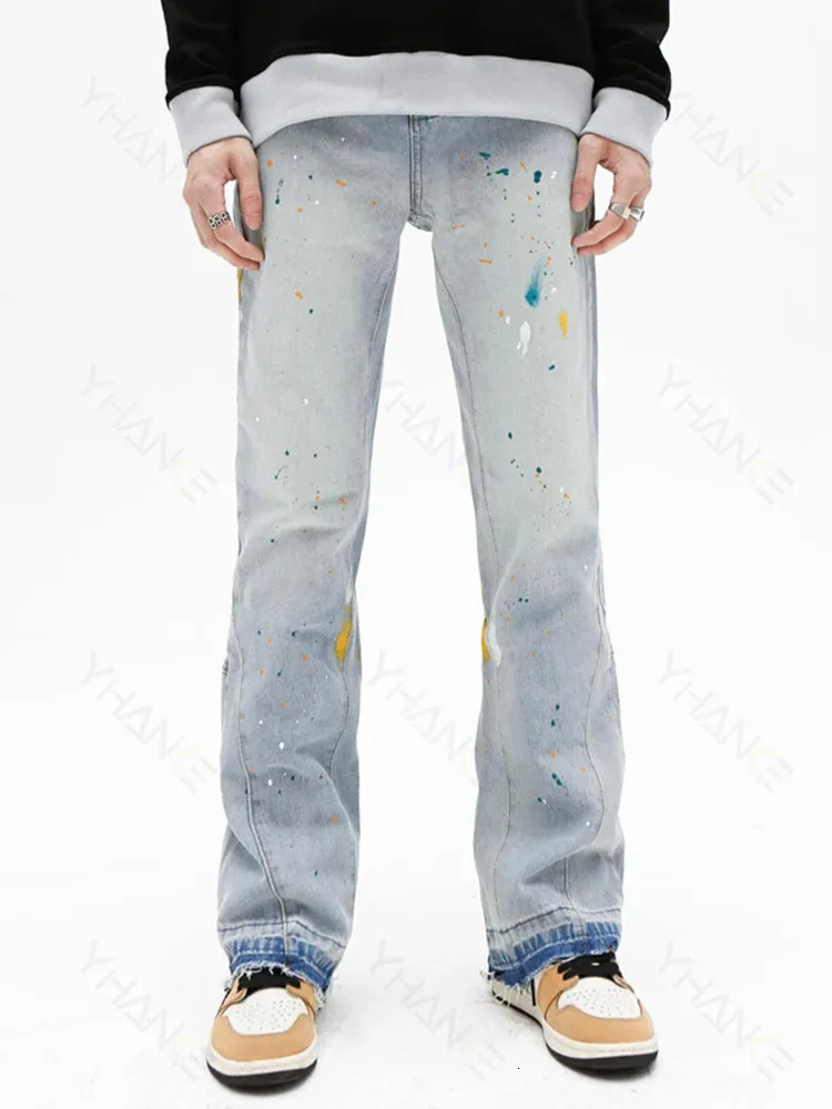 Jeans pour hommes VIBE européenne et américaine vent splash encre graffiti hip-hop rap style de rue rétro Y2K pantalon ample micro-évasé pantalon JEANS 231206