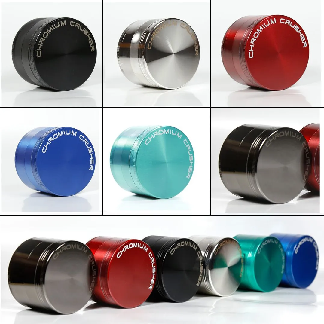 CHROMIUM CRUSHER Metal Zinc Alloy Grinders Herb Grinder 4 Layer Parts Grinder 40MM 50MM 55MM 63MM OD Tobacco Grinders 6 Colors ZZ