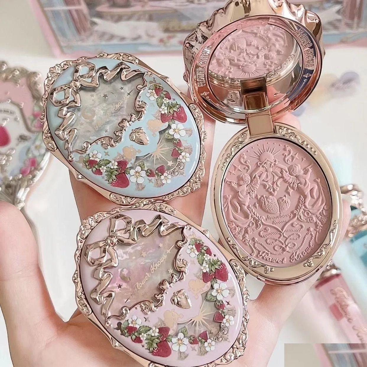 Autre maquillage Flower Knows Stberry Rococo Series Blush en relief Visage Mat Shimmer Pigment Imperméable Naturel Nude Éclaircissant Joue Dhd7L