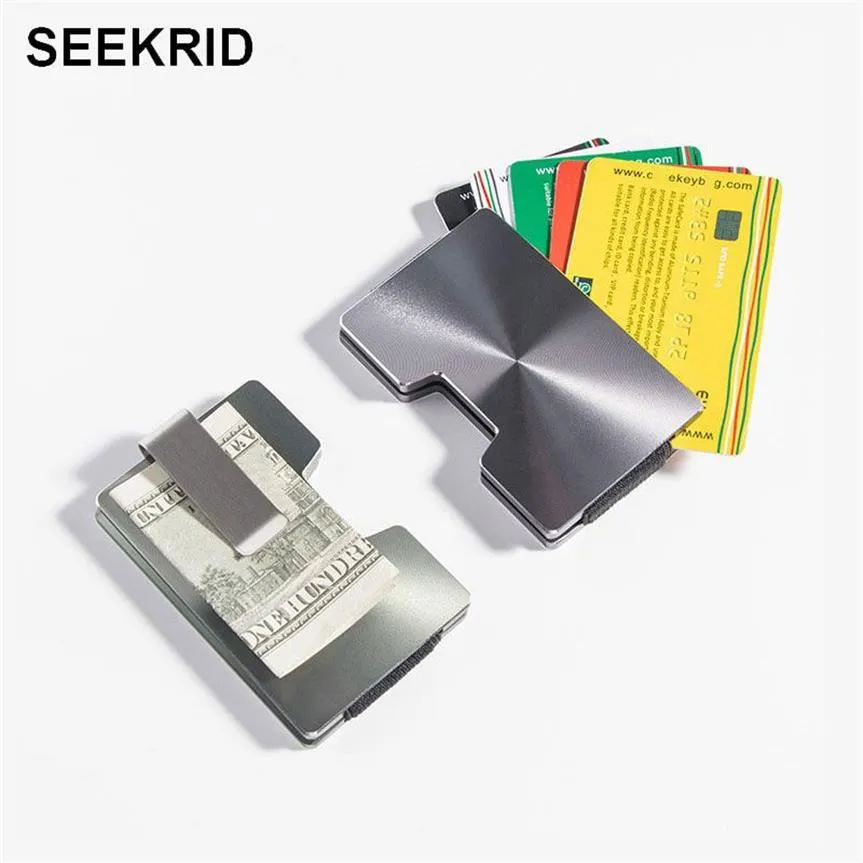 Mini portador de cartões de metal carteira RFID Bloqueio de homens Alloy Credit Carts Case Men Women Slim Aluminium Burse com Dollar Clip347o
