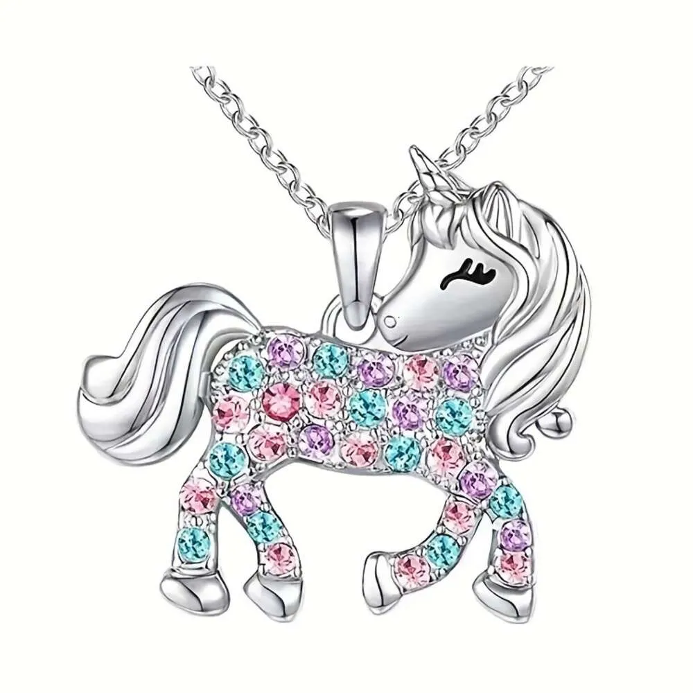 Rhinestone Cute Colorful Unicorn Necklace, Christmas Gift Birthday Party Jewelry