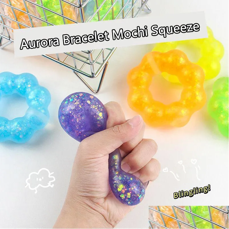 Dekompressionsleksak fidget TPR Squeeze Armband Toys Crystal Aurora Hand Relief Toy Bubble Sensory Autism behöver squishy ångest gåva 211 DH3ZQ