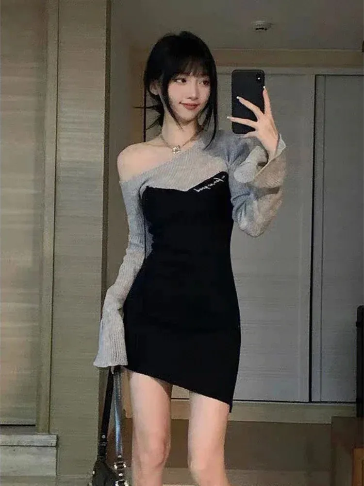 Sexy Corset Mini Dress Women Korean Style Off Shoulder Long Flare Sleeve  Empire Waist Patchwork Polyester from Dhgate Urban Sexy Dresses - price  43.32