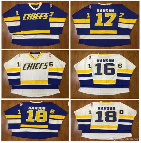 S Men Hanson Brothers Charlestown Hockey #16 Jack #17 Steve #18 Jeff Slapshot Movie Jerseys Ed Gratis verzending Teve Lapshot Titched Hipping