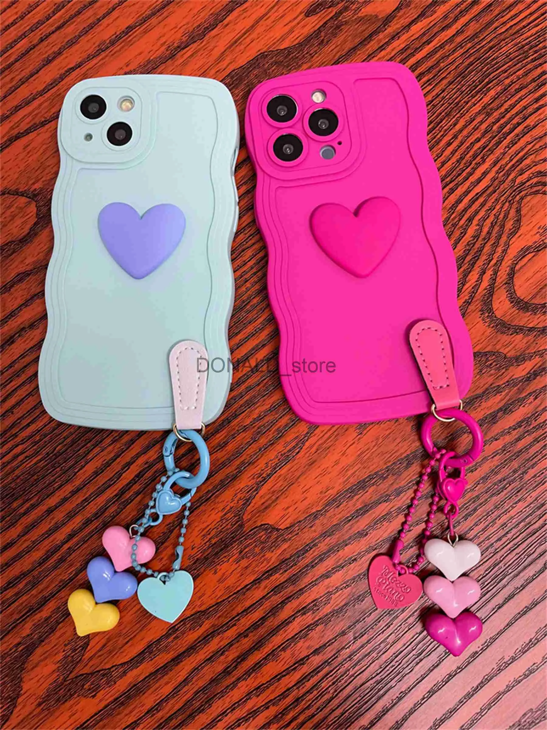 Mobiltelefonfodral söt koreansk godisfärg 3D Love Heart Pendant Scrub Air Cushion Fall för iPhone 15 14 13 12 11 Pro Max X Xs XR Kawaii Soft Cover J231206