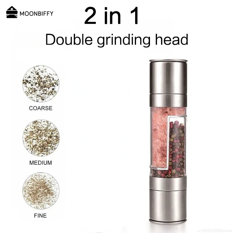 Mills Pepper Mill Grinder 2 In 1 Stainless Steel Manual Salt Pepper Grinder Seasoning Kitchen Tools Grinding for Cooking 231206