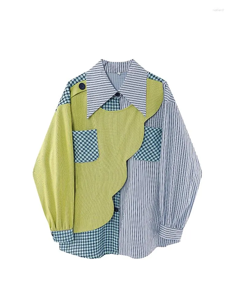 Dames blouses patchwork gestreepte shirts elegante jaren 90 Y2k vintage Koreaanse harajuku shirt met lange mouwen top jaren 2000 kleding herfst 2023