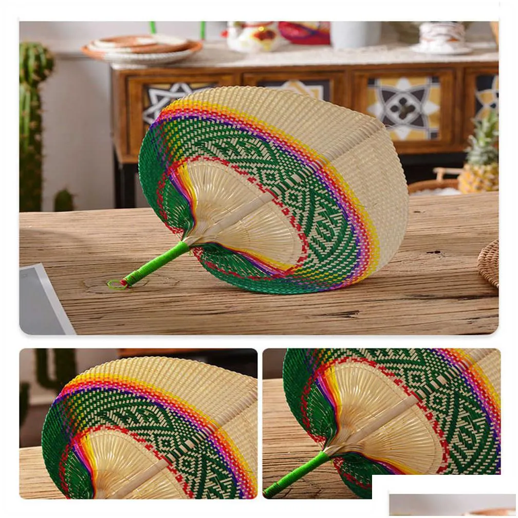 Chinese Style Products Chinese Style Products Rainbow Bamboo Fan Peach Shaped Hand-Made Woven Summer Cool Big Handheld Wedding Gift Ho Dh1Da