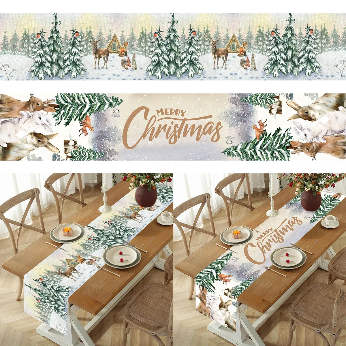 Julbordslöpare Merry Christmol Decorations For Home 2023 Cristmas Table Flag Cover Navidad Noel Gift New Year Tracloth