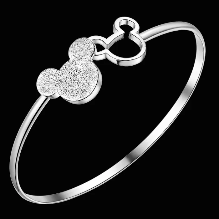 Bracciale rigido di design con topo carino animale di lusso S925 Argento retrò vintage braccialetti con glassa vuota braccialetti regalo di gioielli