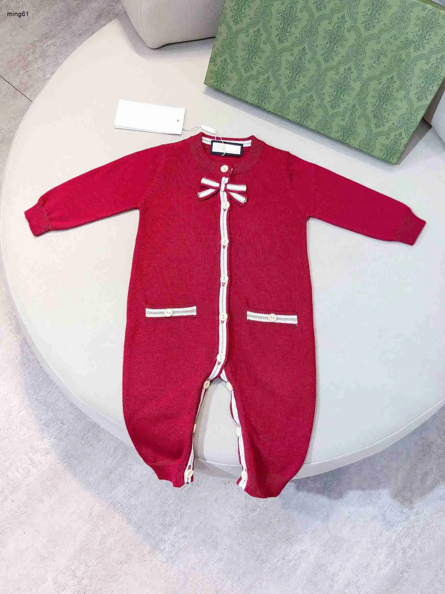 Brand kids jumpsuits Single Breasted new born baby clothes Size 59-90 Cute Butterfly Neck Festival knitting infant bodysuit Dec05