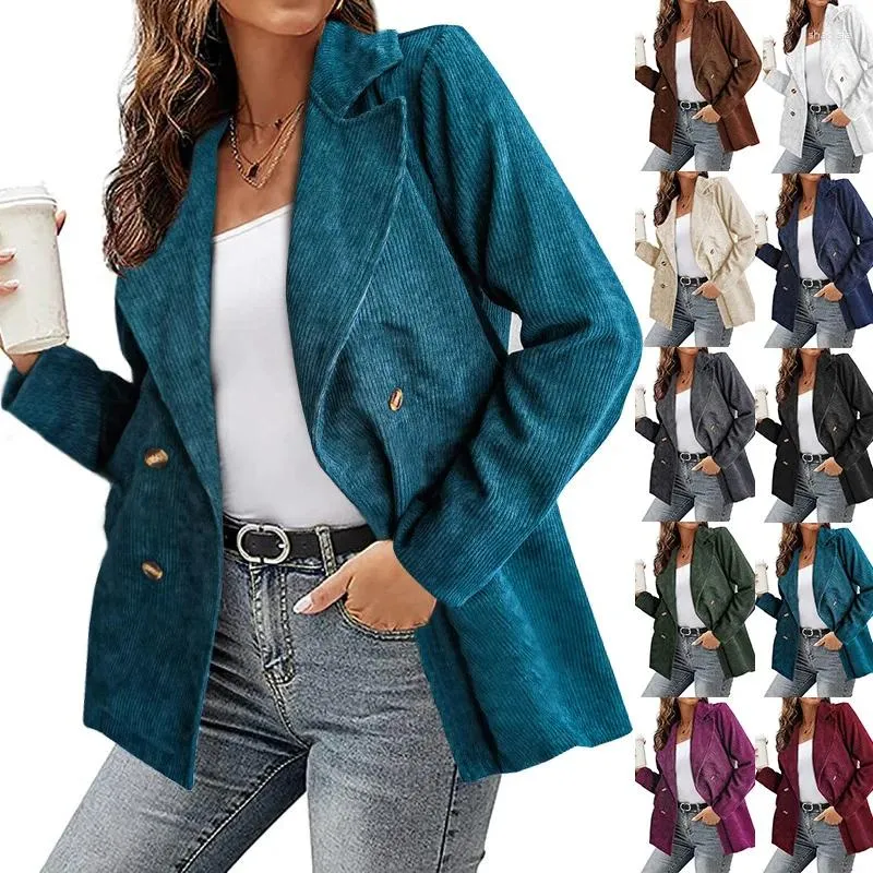 Ternos femininos Vitiana Mulheres Corduroy Casual Blazers Primavera Outono Feminino Manga Longa Botão Jaqueta Femme Roupas Pretas Plus Size África