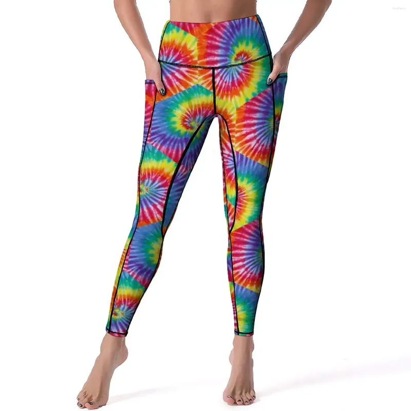 Leggings da donna Tie Dye Stile Hippie Allenamento Pantaloni da yoga Push Up Novità Leggins Collant sportivi stampati elasticizzati XL XXL