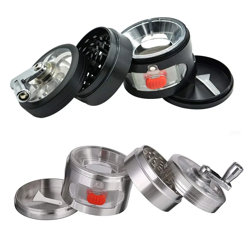 Metal Hand Cranked Smoking Tobacco Herb Grinder With Drawer Dia 63mm 4 Layers Zinc Alloy Grinder Spice Peppe Accessories