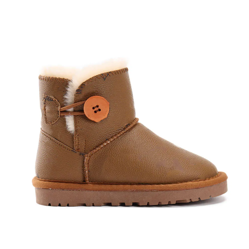 Botas de invierno para niñas y niños, botines cálidos de cuero genuino, botas de nieve para niños, talla 21-35, zapatos de diseñador, 2023