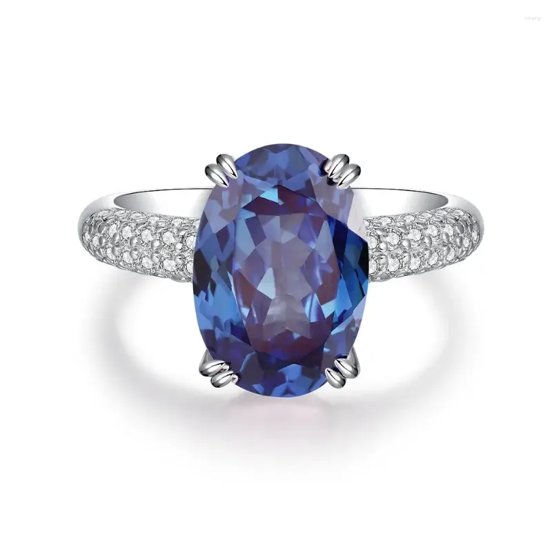 Klusterringar smycken grossist blå diamantring kvinnlig hög kol zirkon lyxuppsättning S925 silver