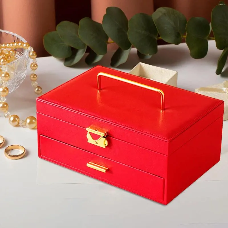 Bolsas de jóias chinesas caixa de armazenamento de três camadas exibição de casamento pu organizador estojo de transporte para mulheres menina pingentes trinket