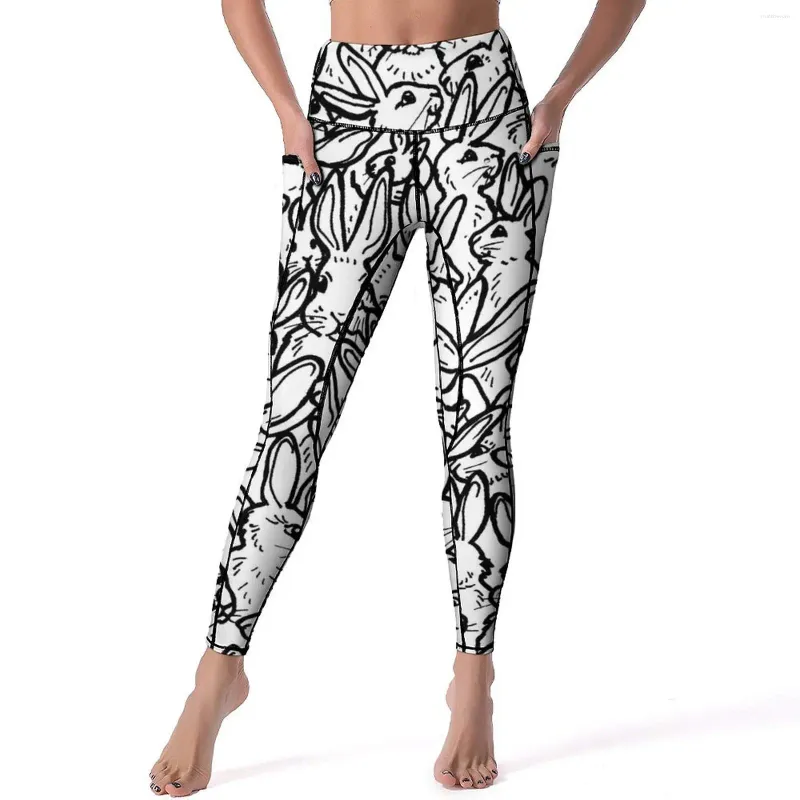 Leggings pour femmes, pantalon de Yoga, taille haute, Sexy, noir, blanc, minimal, Kawaii, extensible, imprimé, collants de sport, Fitness